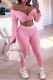 Pink Street Solid Patchwork Backless V Neck Long Sleeve Two Pieces