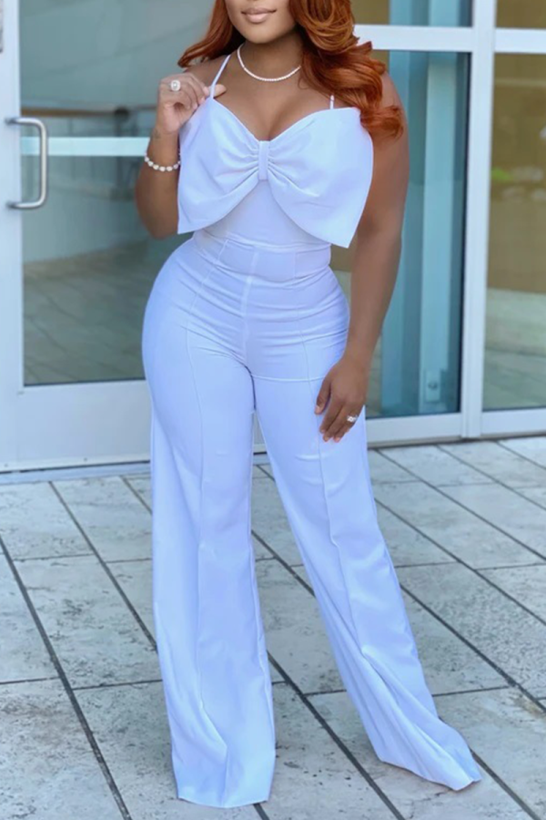 White Sexy Solid Patchwork Spaghetti Strap Straight Jumpsuits