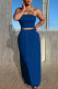 Blue Casual Solid Patchwork Strapless Sleeveless Two Pieces