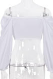 White Sexy Solid Patchwork Off the Shoulder Tops