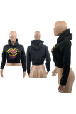 Grey Sportswear Print Embroidered Hooded Collar Tops