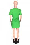 Green Fashion Casual Cap Sleeve Short Sleeves O neck Sheath Mini Geometric Casual Dresses