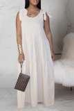 White Casual Solid Patchwork Spaghetti Strap Cake Skirt Dresses