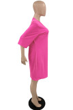 Pink Fashion Casual Solid Basic O Neck Short Sleeve Dresses