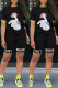 Black Fashion Casual Print Basic Short Sleeve Two Pieces