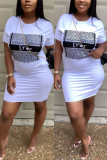 Pink Fashion Sexy Regular Sleeve Short Sleeve O Neck Short Sleeve Dress Knee Length Print Dresses