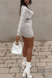 Grey Sexy Solid Patchwork O Neck Wrapped Skirt Dresses