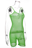 Fluorescent Green Street Solid See-through Spaghetti Strap Regular Jumpsuits