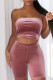 Red Bean Powder Casual Solid Patchwork Strapless Sleeveless Two Pieces