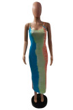 Blue Fashion Sexy Print Backless Spaghetti Strap Sleeveless Dress