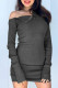 Black Sexy Solid Buckle Oblique Collar The MIDI Dress Dresses