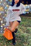 Grey Casual Print Letter O Neck Tops