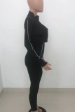 Red Fashion Casual Solid Basic O Neck Long Sleeve Two Pieces