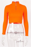 Rose Red Fashion Casual Solid Basic Zipper Collar Tops