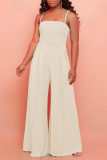 Apricot Sexy Casual Solid Backless Spaghetti Strap Sleeveless Two Pieces