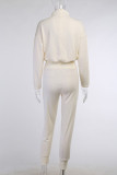 Apricot Casual Solid Patchwork O Neck Long Sleeve Two Pieces