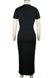 Red Fashion Sexy adult Ma'am Cap Sleeve Short Sleeves O neck Step Skirt Mid-Calf Patchwork Mesh Solid Dresses