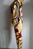 Multicolor Casual Print Patchwork Hooded Collar Long Sleeve Two Pieces