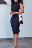 Blue Fashion Casual Solid Patchwork O Neck Sleeveless Dress