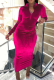 Pink Street Solid Patchwork Zipper Collar Pencil Skirt Dresses