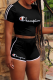 Black Casual Print Patchwork O Neck Short Sleeve Two Pieces