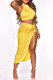 Yellow Fashion Sexy Solid Bandage Backless Halter Sleeveless Two Pieces