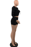 Yellow Sexy Solid Patchwork Hooded Collar Long Sleeve Two Pieces