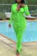 Fluorescent Green Fashion Sexy Solid See-through V Neck Long Sleeve Dresses