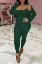 Ink Green Sexy Casual Solid Split Joint Spaghetti Strap Long Sleeve Three Pieces
