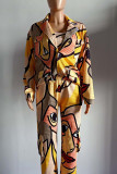 Multicolor Casual Print Patchwork Long Sleeve Two Pieces