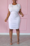 White Casual Solid Backless O Neck Pencil Skirt Dresses
