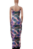 Red Sweet Print Patchwork Spaghetti Strap Pleated Dresses