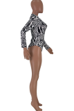 Black Sexy Street Print Patchwork Swimwears