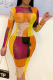 Tangerine Red Sexy Print Patchwork O Neck Pencil Skirt Dresses
