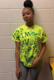 Green O Neck Short Sleeve Print Patchwork Tees & T-shirts