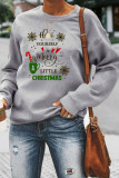 Grey Casual Letter Print Patchwork O Neck Tops