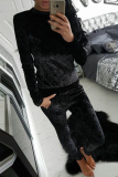 Pink Casual Solid Patchwork O Neck Long Sleeve Two Pieces