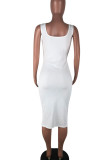 Red Sexy Solid Patchwork Asymmetrical U Neck Pencil Skirt Dresses