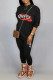 Black Fashion Casual Print Basic O Neck Long Sleeve Two Pieces