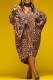 Brown Fashion Casual Leopard Printing V Neck Long Sleeve Dresses