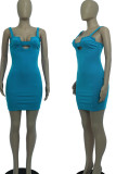 Yellow Sexy Solid Hollowed Out Patchwork Backless Asymmetrical Collar Pencil Skirt Dresses