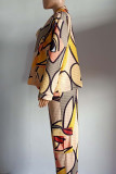 Multicolor Casual Print Patchwork Long Sleeve Two Pieces