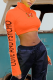 Orange Street Print Patchwork Turtleneck Tops