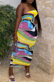 Yellow Fashion Sexy Print Backless Strapless Sleeveless Dress