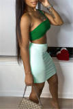 Deep Blue Fashion Sexy Solid Split Joint Backless One Shoulder Sleeveless Two Pieces