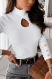White Sexy Solid Hollowed Out Half A Turtleneck Tops