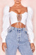 White Sexy Casual Solid Backless Strap Design Square Collar Tops