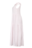 White Casual Solid Patchwork Spaghetti Strap Cake Skirt Dresses