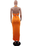 Orange Fashion Sexy Solid Bandage Backless Halter Sleeveless Two Pieces