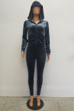 Grey Elastic Fly Mid Solid pencil Pants Two-piece suit